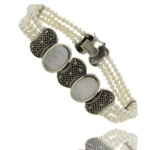   Silver Genuine Pearl Marcasite Mother of Pearl Bracelet: Jewelry
