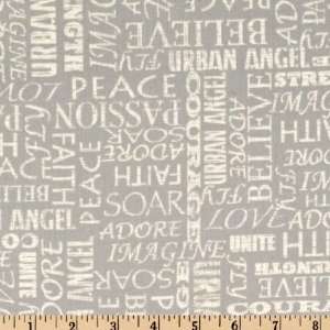  44 Wide Urban Angel Script Grey Fabric By The Yard: Arts 