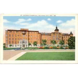 1930s Vintage Postcard St. Anthonys Hospital   Michigan City Indiana