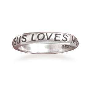  Jesus Loves Me Sterling Silver Childs Band Message Ring, 3 