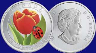 2011 CANADA 25 CENT COLORED COIN TULIP WITH LADYBUG  