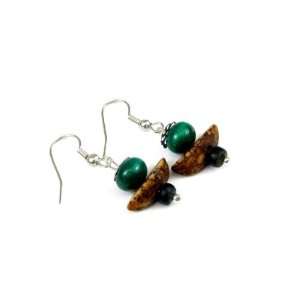  Green Olive Wood, Coconut, and Natural Seed Bead Dangle 