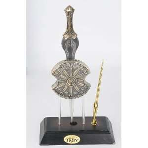   Sword Letter Opener with Piano Wood Stands & Pen 