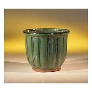 Ceramic Bonsai Pot Round Green Fluted  Patio, Lawn 