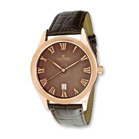 New Croton Mens Brown Dial Brown Leather Band Watch  