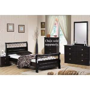  4pc Full Size Metal & Wood Bedroom Set Cappuccino Finish 
