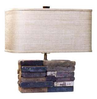 Nantes Rustic Reclaimed Wood Block Linen Shade Table Lamp  
