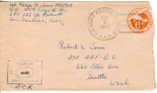 APO 235 PHILIPPINE WWII Army Cover 154 ENGR 1944 Censor  