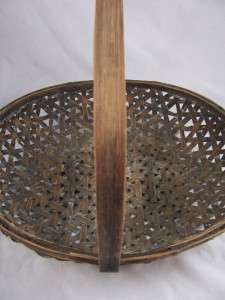 Antique PRIMITIVE Bamboo Basket with Handle 19x16  