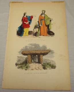1869 Antique COLOR Print/DRUIDS, DRUIDICAL ALTAR, OLDE ENGLAND  