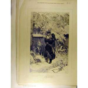    1877 Christmas Salute Garden Fence Lady Man Print: Home & Kitchen