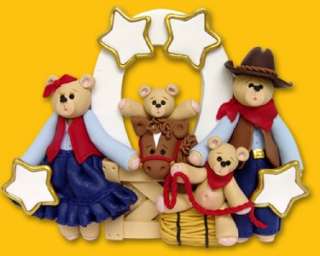 Personalized COWBOY FAMILY of 4 Christmas ornament polymer clay by Deb 