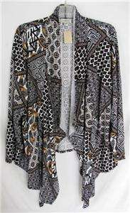 Coldwater Creek Eclectic Print Tie Front Wrinkle Free Cardigan  