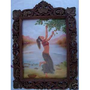  Lady Plucking fruits from Tree, Pic in Wood Frame 