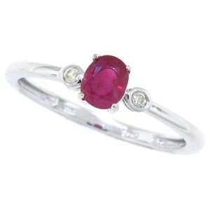  0.40ct Oval Genuine Ruby Ring with Diamond in10Kt White 