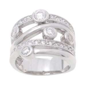   High Polish Bezel Set CZ Wide Band with Small CZ Accents Jewelry