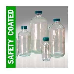Coated Glass Bottles, 32 oz (960 mL) Boston Round, Green Teflon Lined 
