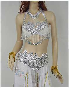   Quality Belly Dance Costume 2 pics bra&belt 2 colours US size 32 34B/C