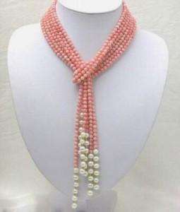 50 inch 5mm Pink Coral Freshwater Pearl Necklace AAA  