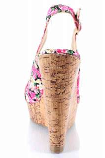 Peep Toe Slingback Platform Wedge Sandals Pinks Floral  