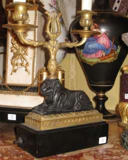 Pair French Empire Style Candelabra Lamps with Lions  