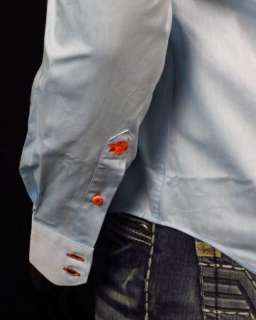 Mens Shirt STONE ROSE Blue Slim Collection LED 773 Button up Woven 