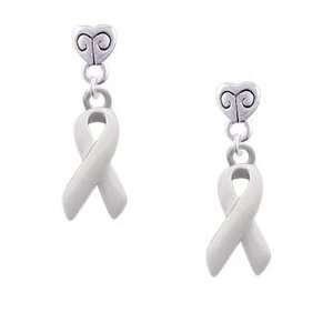  White Ribbon Mini Heart Charm Earrings [Jewelry]: Jewelry