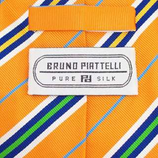 BRUNO PIATTELLI Orange White Stripe Handmade Tie NWOT  