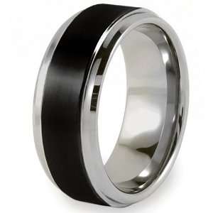 Ridged Edge Brushed and Polished Black Plated Tungsten Carbide Ring (9 