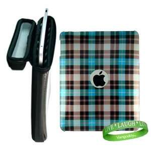   Stand for Apple Ipad Tablet + Blue Plaid Designer iPad Snap On Case