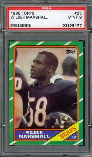 1986 Topps Football #25 Wilber Marshall (Rookie), PSA 9 MINT .From 