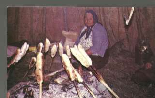 Cooking Inside Cree Indian Megon Wigwam Native American Postcard 