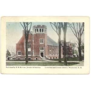   Vintage Postcard Town Hall and Conant Library Winchester New Hampshire