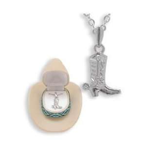  Western Cowboy Boot Charm Necklace in Cowboy Hat Gift Box 