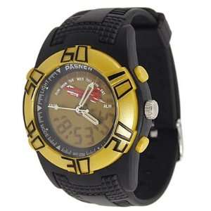  Black Round Double Movements Dial Soft Band Sports Watch: Sports