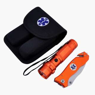 NEW Orange Emergency EMS Knife Flashlight Combo Kit EMT  