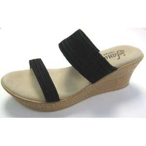  Island Slipper Elastic Wedge Slide Sandals (black) P802 