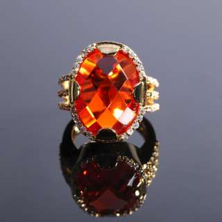 ON SALE Fashion Jewelry Red Orange Oval Cut Topaz Yellow Gold GP Ring 