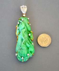 green jade jadeite 18k gold diamonds large pendant 30 9 grams fabulous 