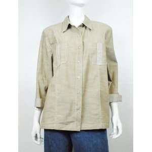    NEW ALFRED DUNNER WOMENS BUTTON DOWN 3/4 BROWN TOP 18: Beauty