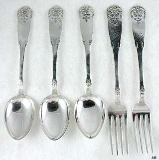 Hand Crafted Aase Hardanger Hammered Silver Spoons & Forks Norway 