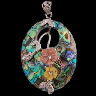 Intriguing Silver plated Copper Abalone Shell Rhinestone Pendant Bead