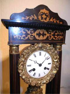 Fine wooden Marquetry Portico Pillar Clock c1840 NoRes  