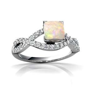  14K White Gold Square Genuine Opal Engagement Ring Size 7 