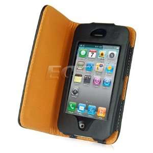   BLACK PREMIUM LEATHER WALLET CASE FOR APPLE iPHONE 4 4G Electronics