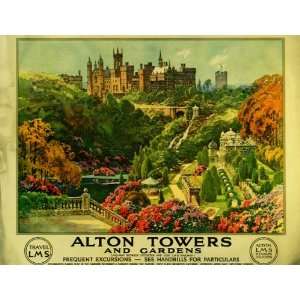  LMS Alton Towers and Gardens Train Railway Vintage Poster 