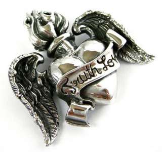 WING FLAME HEART TATTOO 925 STERLING SILVER MEN PENDANT  