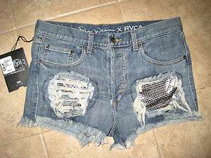 CHAIN MAILLE Erin Wasson X RVCA Denim BLING Destroyed Shorts BLOWN OUT 