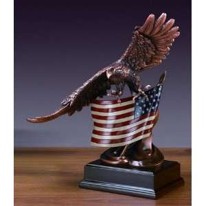    Eagle with American Flag Statue Sculpture 15.5H