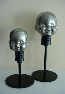 SALE! A PAIR OF MODERN VINTAGE DOLL HEAD STATUES W. STANDS  